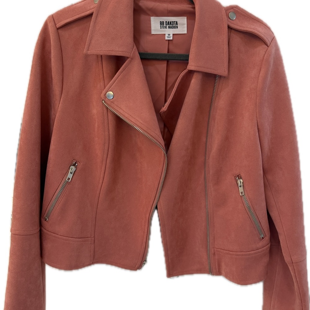 BB Dakota by Steve Madden Suede Moto Jacket - Beautiful Coral/Pink - Like New